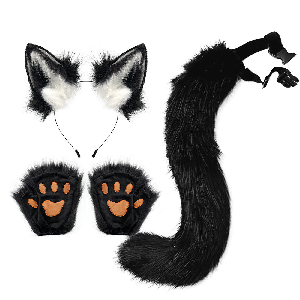 Halloween Fox Ear Tail Paw Gloves Cosplay Set Plush Animal Costume Accessories