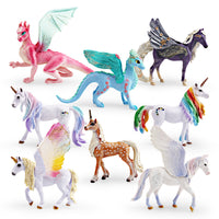 Mythical Creature Figurines - Unicorn, Pegasus, Dragon, and Fox Models for Kids