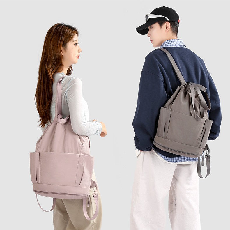 Japanese Style Drawstring Backpack Wet Dry Separation Swim Gym Bag Handbag Commuter Tote