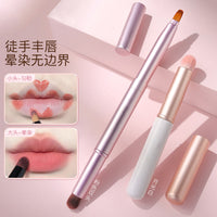 Retractable Dual-Ended Lip Brush with Cap for Lipstick, Concealer, and Lip Liner - Portable Travel Makeup Tool