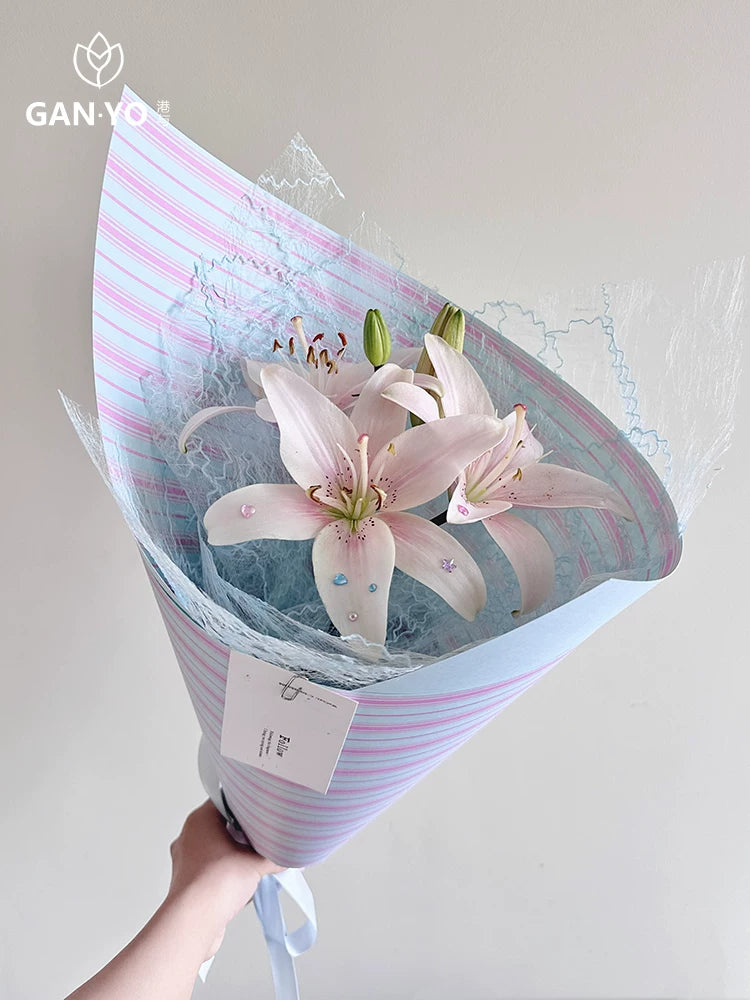Striped Art Floral Wrapping Paper for Bouquets - 10 Sheets