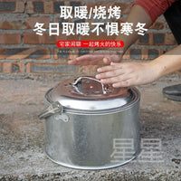 Portable Charcoal Brazier with Grill Net and Tongs for Outdoor Heating and Cooking