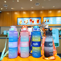 1000ml Gradient Color Water Bottle with Straw and Strap, Portable Plastic Drink Bottle for Students