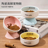 MIAOBU Ceramic Elevated Pet Bowl for Cats and Small Dogs, Hand-Painted Design, Neck Protection Feeder for Food and Water
