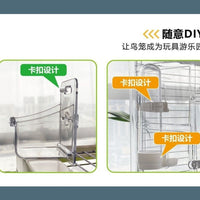 Stainless Steel Villa Bird Cage for Parrots, Peonies, Cockatiels, Mynah Birds, Anti-splash, Stainless Steel + PC Material