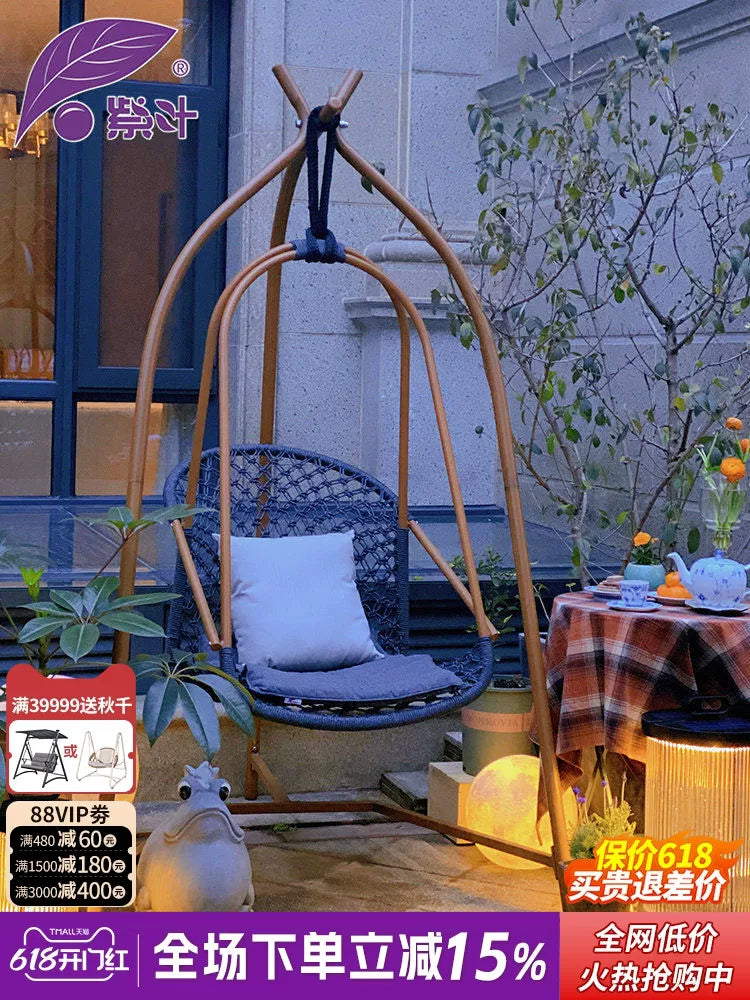 Purple Leaf Indoor Hammock Chair Swing Net Red Hanging Basket Chair Living Room Outdoor Balcony Rocking Chair Light Luxury Single Cradle Chair
