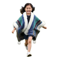 Kids' Ethnic Style Knitted Cardigan with Faux Fur Collar - Yunnan Lijiang Travel Cape