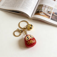 Japanese Daruma Doll Keychain with Bell, Resin Lucky Charm for Bags and Keys