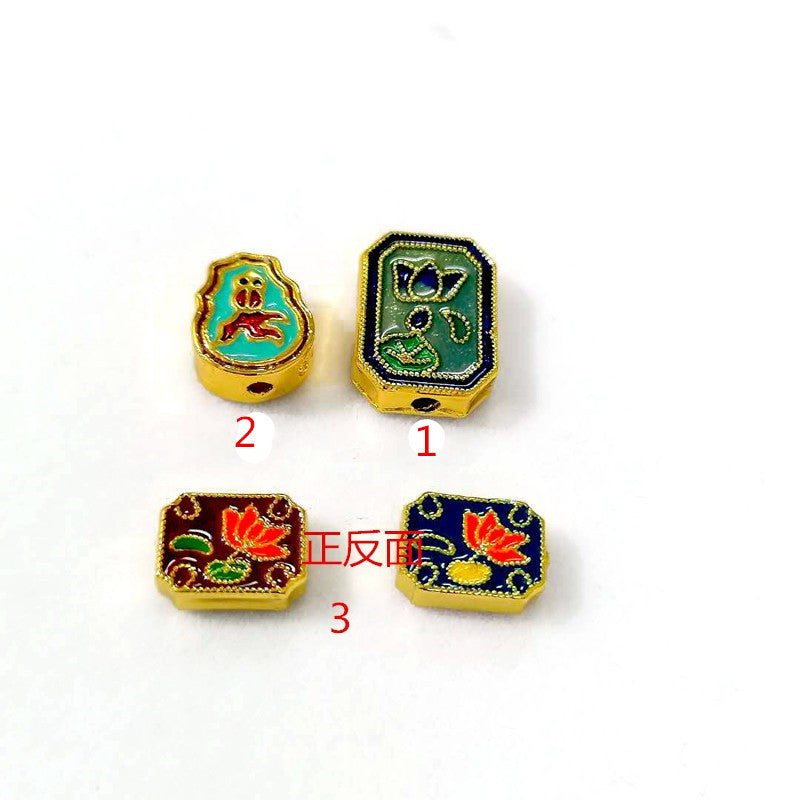 Enamel Cloisonne Gilt Copper Lotus Koi Bead for DIY Bracelets and Tassels