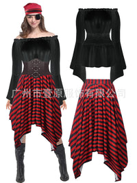 Women's Halloween Pirate Cosplay Costume Set Off-Shoulder Top & Irregular Skirt
