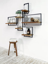 Nordic Solid Wood & Iron Wall Shelf Set for Living Room Decor