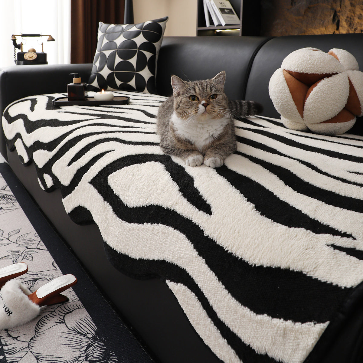 Irregular Leopard Print Plush Sofa Cover Cushion for Winter