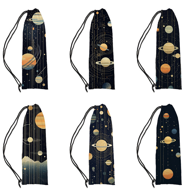 Line Art Planet Drawstring Badminton Racket Bag Portable Shoulder Storage Pouch
