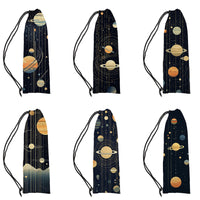 Line Art Planet Drawstring Badminton Racket Bag Portable Shoulder Storage Pouch