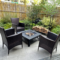 Premium Outdoor Garden Patio Fire Pit BBQ Grill Table Square Fireplace with Lid