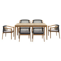 Outdoor Solid Wood Woven Rattan Dining Set for Patio Garden Villa Balcony