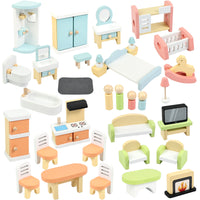 Miniature Dollhouse Furniture Set for Kids, Pretend Play Educational Toy for Bedroom and Living Room Scenes