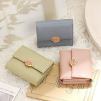 Women's Korean Fashion PU Leather Short Tri-fold Wallet with Buckle Closure
