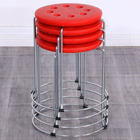 Stackable Plastic Round Stool with Reinforced Steel Legs for Home Dining