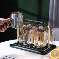 MU Modern Japanese Glass Cup Set with Handle or Handleless Options and Storage Rack