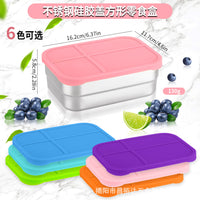 Stainless Steel 720ml Rectangular Food Container with Silicone Lid for Snacks and Storage