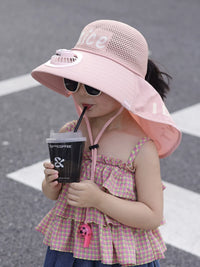 Kids' Sun Protection Fan Hat with Wide Brim and Shawl for Boys and Girls