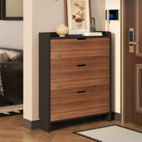 Solid Wood Ultra-Thin Tilt-Out Shoe Cabinet for Entryway