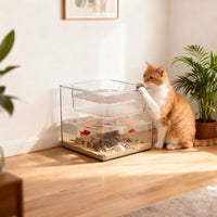 Deceptive Cat Drinking Bowl with Micro-Landscape Fish Tank, Large Capacity Double-Layer Pet Water Dispenser for Cats