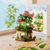 Miniature Building Blocks Flower Shop Street View Set with Windmill and Rose Garden, Educational Toy for Kids