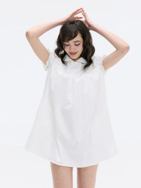 Veryrareme Lyocell Linen Peter Pan Collar Puff Sleeve Mini Dress with Bloomers