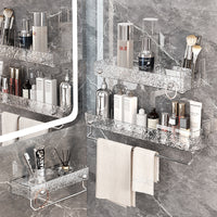 Wall-Mounted Bathroom Shelf with Towel Bar and Storage Organizer, No-Drill Installation