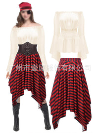 Women's Halloween Pirate Cosplay Costume Set Off-Shoulder Top & Irregular Skirt