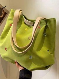 Large Capacity Canvas Tote Bag for Women, Embroidered Letter Shoulder Bag, Student Handbag