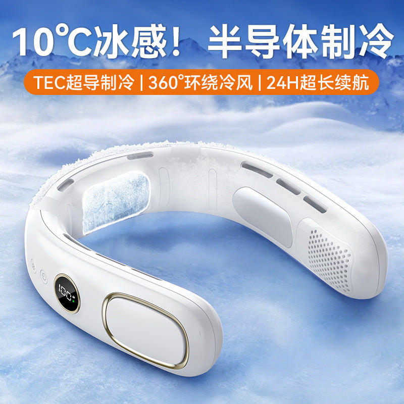 Portable Semiconductor Cooling Neck Fan USB Rechargeable Bladeless Air Conditioner Fan for Outdoor Use