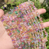 Crushed Glass Beads for DIY Jewelry Making, Spring Colors, 38cm Strand