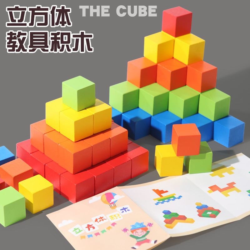 Wooden Geometric Cube Blocks for Early Math Education