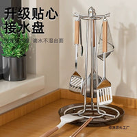 Rotating Utensil Holder with Drip Tray for Kitchen Countertop