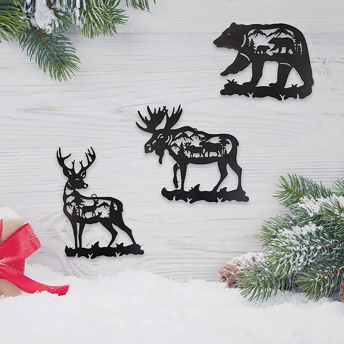 Nordic Metal Hollow Christmas Animal Wall Decor - Bear, Elk, Moose