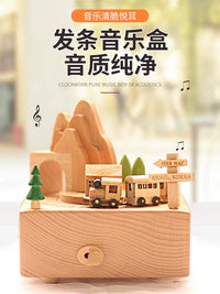 Wooden Rotating Train Music Box with Ferris Wheel, Engraved Birthday Gift for Girls, Best Friends, Souvenir