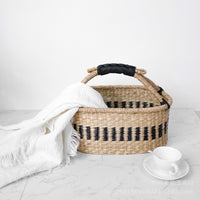 Handwoven Seagrass Basket with African-Inspired Design for Storage, Shopping, and Picnics