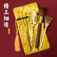 Brass Incense Burner Cleaning Tool Set with Ash Press, Shovel, Spoon, and Brush for Buddhist Altar