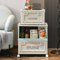 Foldable Side-Opening Storage Box with Wooden Lid for Outdoor Camping and Car Trunk Organization