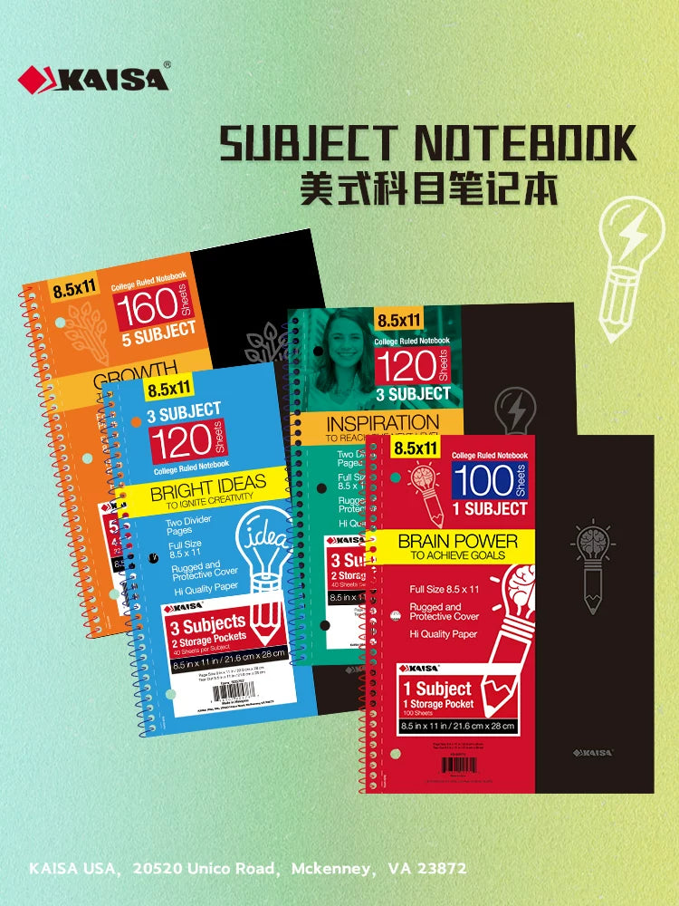 KAISA Inspiration Series A4 Notebook, Thickened Tearable Vintage Subject Book for Students, Large Coil Bound