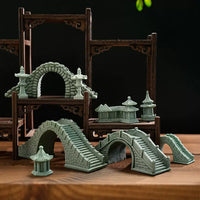 Miniature Stone Bridge and Boat Ornament for Bonsai Landscape Decor