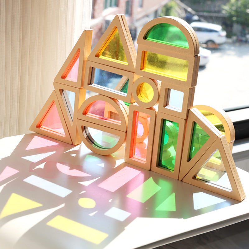 Montessori Acrylic Rainbow Stacking Blocks for Sensory Balance Training and Creative Play