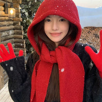 Korean Style Knitted Beanie Hat with Integrated Scarf for Winter, Fashionable Warm Ear Protection