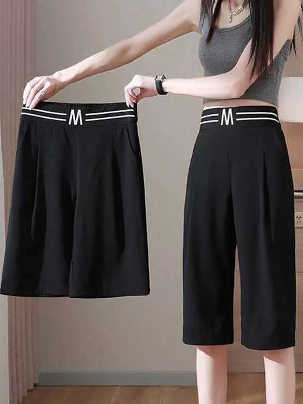 Women's Plus Size Cropped Wide Leg Pants - High Waisted, Stretchy, Straight Leg, Casual Outdoor Shorts