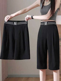 Women's Plus Size Cropped Wide Leg Pants - High Waisted, Stretchy, Straight Leg, Casual Outdoor Shorts