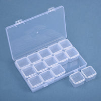 Clear 15-Grid Nail Art Storage Box with Individual Lids, Mini Bead Organizer for Desktop