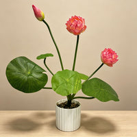 Artificial Lotus Flower Arrangement with Pot for Ponds and Aquariums